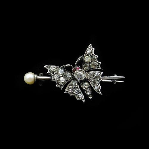 Antique Paste and Pearl Sterling Silver Butterfly Insect Brooch Pin (1 of 11)