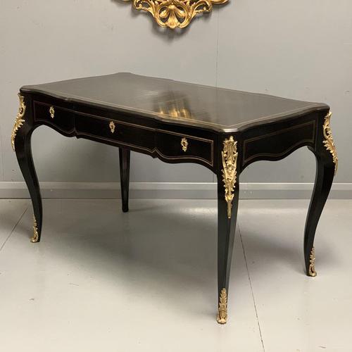 French black lacquer and brass bureau plat (1 of 11)