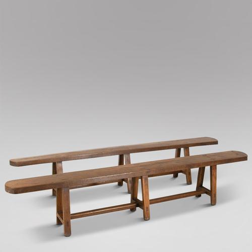 Pair of French Elm Wood Benches (1 of 1)