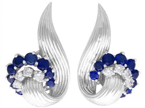 2.05ct Sapphire & 0.65ct Diamond, 18ct White Gold Stud Earrings - Vintage 1958 (1 of 9) 2.05ct Sapphire & 0.65ct Diamond, 18ct White Gold Stud Earrings - Vintage 1958 (1 of 9)