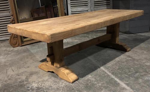 Large French Bleached Oak Trestle Farmhouse Dining Table (1 of 16)