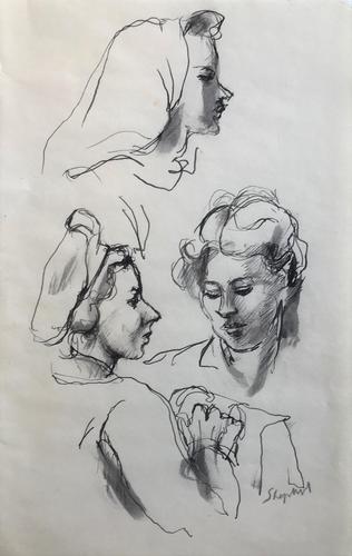 Original Pen & Ink Drawing 'Portrait Heads' by Toby Horne Shepherd - Signed c.1945 (1 of 1) Original Pen & Ink Drawing 'Portrait Heads' by Toby Horne Shepherd - Signed c.1945 (1 of 1)