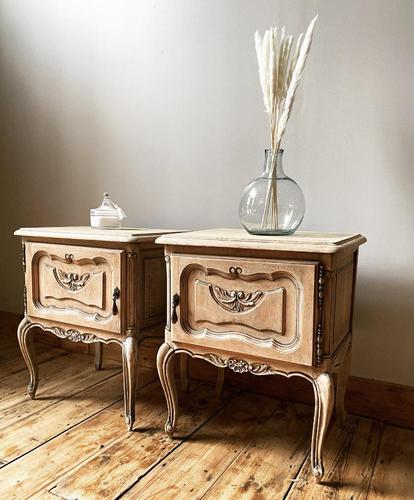 French Limed Oak Bedside Tables / Bedside Cabinets / Nightstands (1 of 4)