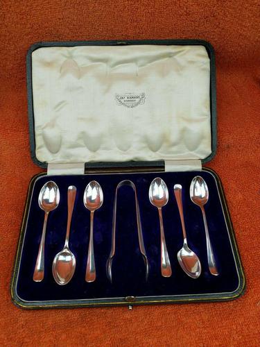 Antique Sterling Silver Hallmarked Cased Tea Spoons & Sugar Tongs 1917, Sheffield   Cooper Brothers & Sons Ltd (1 of 9)