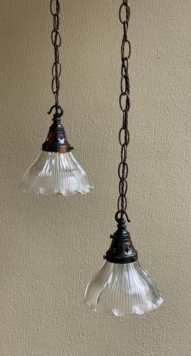 Pair Edwardian Holophane Pendant Lights With Original Galleries (1 of 7)