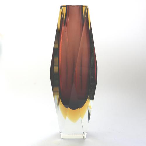 Large 10" Art Glass Alessandro Mandruzzato Murano Faceted Sommerso Vase 1970s (1 of 7)