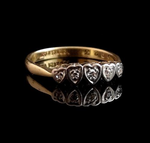 Vintage Art Deco Diamond Heart Ring, 18ct Gold & Platinum (1 of 12)