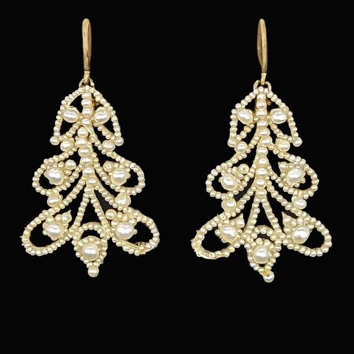 Antique Georgian Seed Pearl Drop Bridal Dangle Earrings 9ct Gold Hooks with Original Box c.1820 (1 of 11)