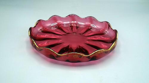 Late Victorian Cranberry Glass Card Tray / Trinket Dish - Val St Lambert (1 of 6)