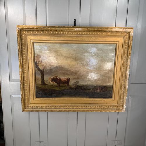 Antique large Georgian landscape oil painting study of cows (1 of 9) Antique large Georgian landscape oil painting study of cows (1 of 9)