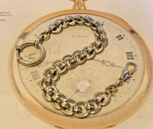 Antique Pocket Watch Chain 1920s Large Chrome Fancy Link Albert with Big Bolt Ring (1 of 12)