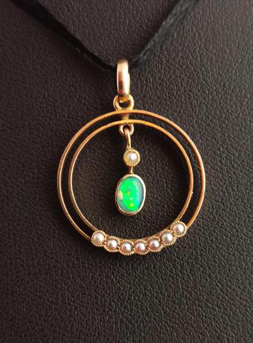 Antique Art Nouveau Opal & Pearl Pendant, 9ct Gold (1 of 14)