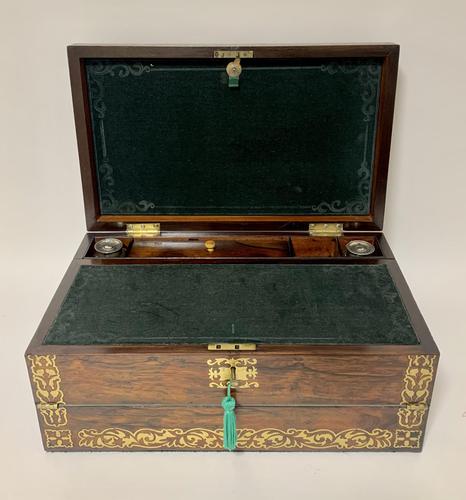 Superb Antique Rosewood Brass Inlaid Writing Slope Box with Double Hinge (1 of 12) Superb Antique Rosewood Brass Inlaid Writing Slope Box with Double Hinge (1 of 12)