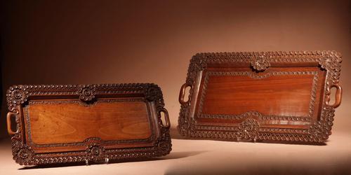 Two Colonial Very Fine Carved Wooden Trays (1 of 13) Two Colonial Very Fine Carved Wooden Trays (1 of 13)