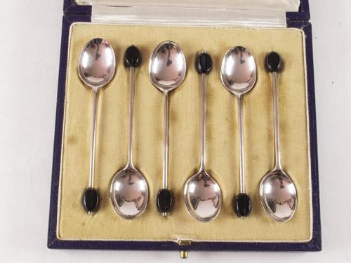 Vintage Art Deco Set of Six Mappin & Webb Coffee Bean Spoons in Original Box (1 of 5)