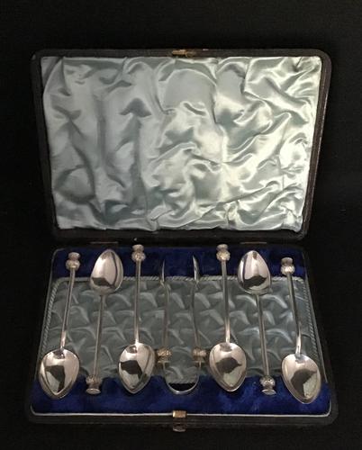 Cased Set of 6 Silver Plated Thistle Decoration Tea Spoons (1 of 4)