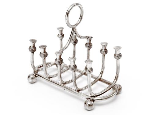 Late Victorian Novelty Silver Plated Toast Rack with Thistle Decoration (1 of 5)