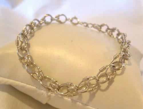 Vintage Silver Bracelet 1970s Wire Coil Links 7 1/4" Length (1 of 9)