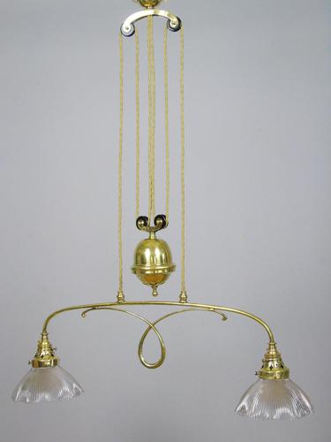 Good Holophane Brass Rise & Fall Chandelier Light Fitting 1904 (1 of 7)