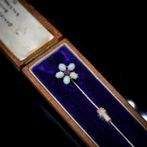 Boxed Antique Natural Opal & Spinel Silver Stick Pin Brooch (1 of 9) Boxed Antique Natural Opal & Spinel Silver Stick Pin Brooch (1 of 9)