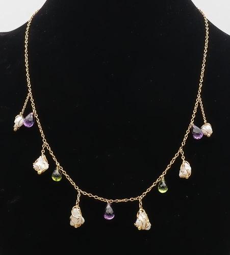 Baroque Pearl, Amethyst & Peridot Gold Necklace (1 of 1) Baroque Pearl, Amethyst & Peridot Gold Necklace (1 of 1)