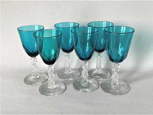 Unusual Set of 6 Victorian Aquamarine Bowl Wine Glasses (1 of 6)