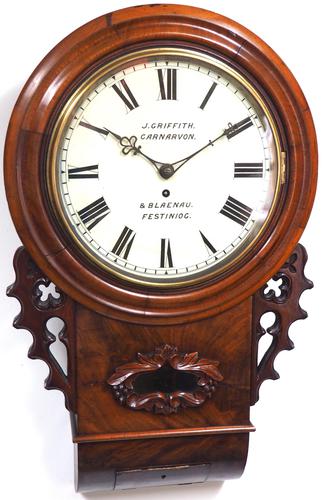 Rare Antique Drop Dial Wall Clock 8 Day Single Fusee Movement Signed John Griffith Carnarvon (1 of 5) Rare Antique Drop Dial Wall Clock 8 Day Single Fusee Movement Signed John Griffith Carnarvon (1 of 5)