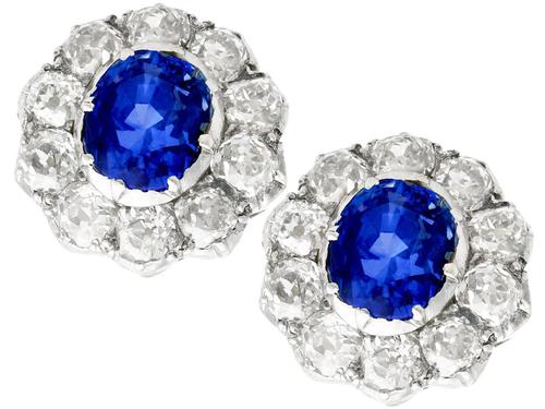2.10ct Basaltic Sapphire & 3.30ct Diamond, 9ct Yellow Gold Cluster Earrings - Antique c.1890 (1 of 9) 2.10ct Basaltic Sapphire & 3.30ct Diamond, 9ct Yellow Gold Cluster Earrings - Antique c.1890 (1 of 9)