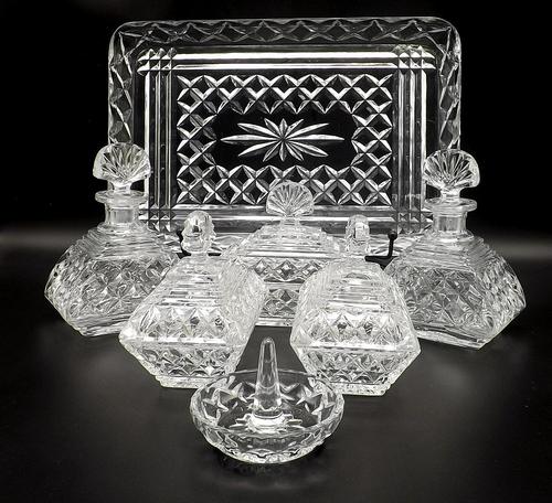 7 Piece Art Deco Glass Vanity Set with Perfume Bottles (1 of 7)