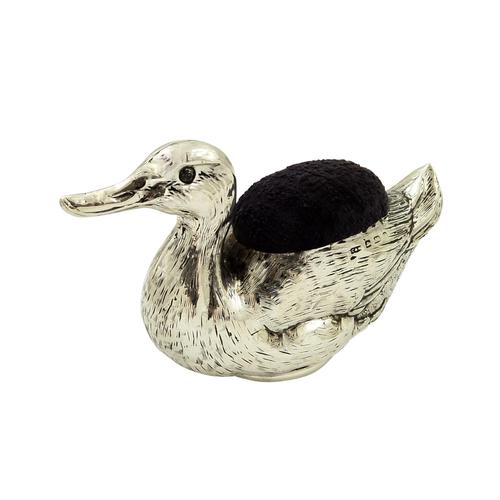 Large Antique Sterling Silver Duck Pin Cushion 1906 (1 of 9)