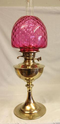 Antique Brass Oil Lamp with Cranberry Shade (1 of 7)