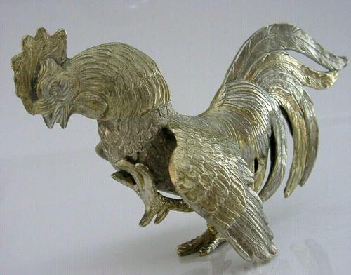 Rare Large Sterling Silver Cockerel Cock Fighting Bird Figure 1966 Antique 132g (1 of 9)