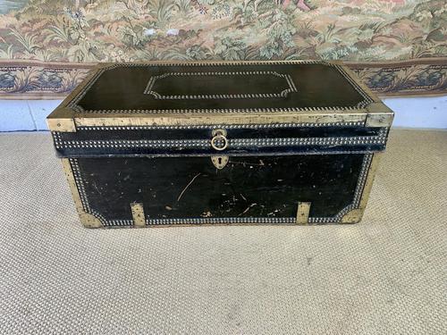 Early 19th Century Green Leather & Brass Bound Traveling Trunk (1 of 5)