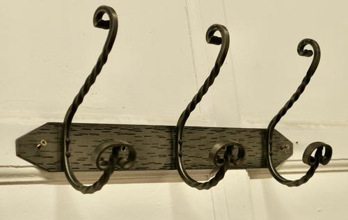 Row of 3 Polished Steel and Wrought Iron Hat and Coat Hooks (1 of 5) Row of 3 Polished Steel and Wrought Iron Hat and Coat Hooks (1 of 5)