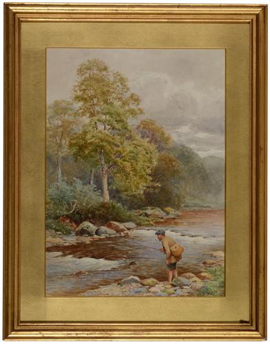 Antique Watercolour - Man Fishing - John Bates Noel 1870-1927 (1 of 3) Antique Watercolour - Man Fishing - John Bates Noel 1870-1927 (1 of 3)