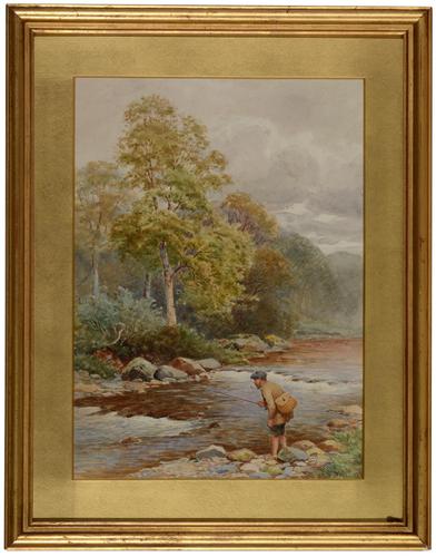 Antique Watercolour - Man Fishing - John Bates Noel 1870-1927 (1 of 3)