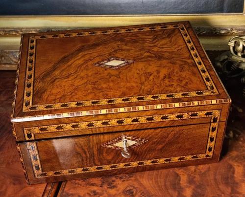 Antique 19th Century Inlaid Walnut Writing Slope Tunbridge Style (1 of 15)