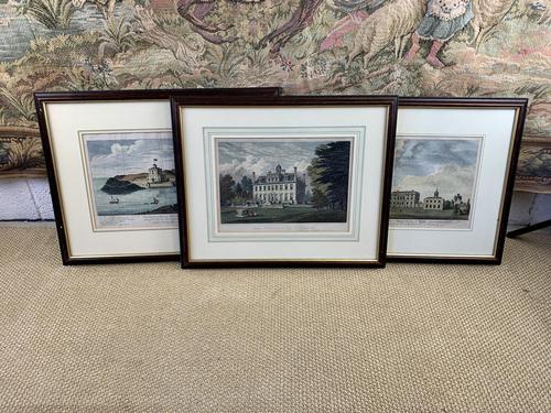 Set of Three Colourised Engravings of Country House Scenes (1 of 5)