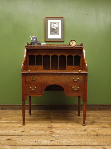 Antique Oak Roll Top Writing Desk, Tambour Front Bureau Desk (1 of 20)