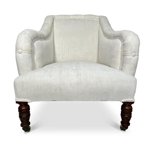 Victorian Armchair Upholstered in Antique French Hemp Linen (1 of 5)