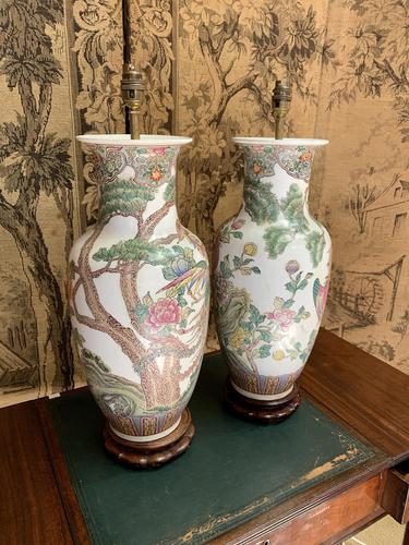 Pair of Early 20th Century Chinese Painted Lamps (1 of 5)