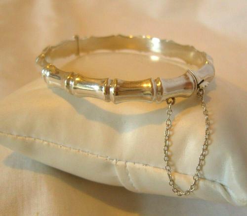 Vintage Sterling Silver Bamboo Bangle 1961 Ornate Silver Bracelet 7 1/4" Length (1 of 11)