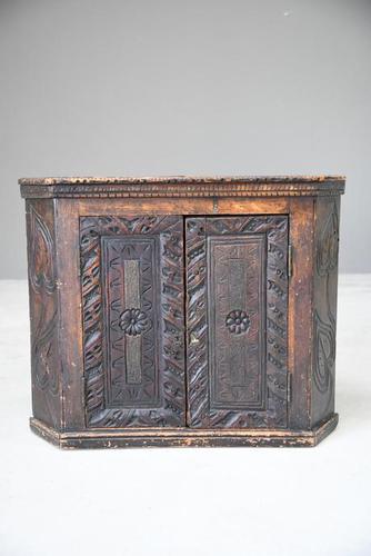 Grained Carved Rustic Hanging Cupboard (1 of 12)