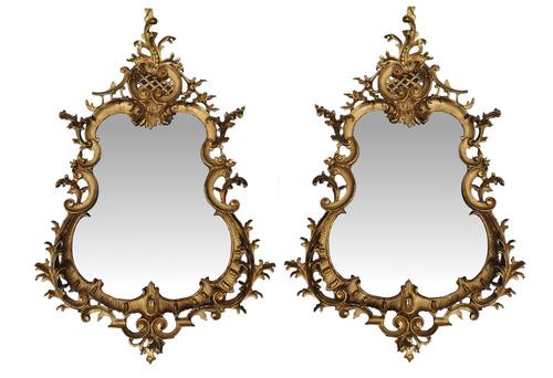 Rare Pair of 19th Century Pier Giltwood Mirrors in the Rococo Manner (1 of 4)