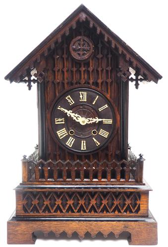 Rare Gallery Cuckoo Mantel Clock – German Black Forest Carved Bracket Clock (1 of 13)