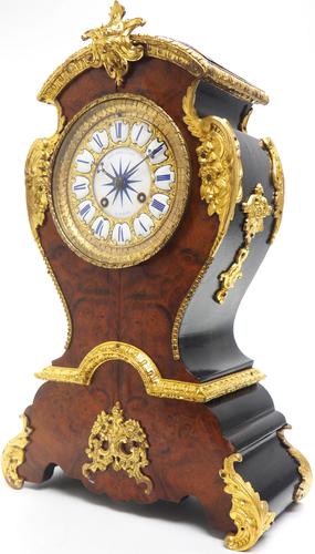 Antique French Burr Walnut & Ormolu 8-Day Mantel Clock Rococo Boulle Case Segment Dial (1 of 11)