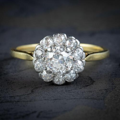 Antique Edwardian Old Cut Diamond Cluster Ring 18ct Gold 1.65ct Of Diamond Circa 1901 (1 of 6)