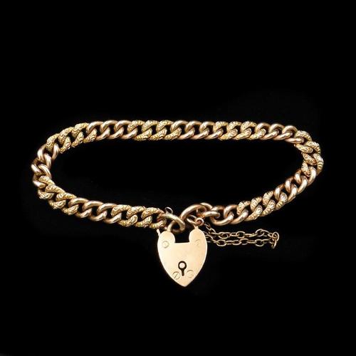 Antique Heart Padlock Fancy Curb 9ct 9K Gold Bracelet (1 of 9) Antique Heart Padlock Fancy Curb 9ct 9K Gold Bracelet (1 of 9)
