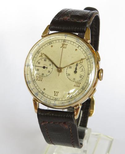 Gents 9ct Gold Landeron Chronograph Wrist Watch (1 of 5) Gents 9ct Gold Landeron Chronograph Wrist Watch (1 of 5)