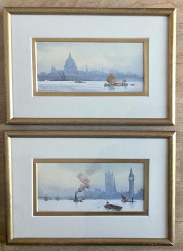 Alister MacDonald Pair of Watercolours ‘ St Pauls Cathedral & The Houses of Parliament from the River Thames’ (1 of 3)